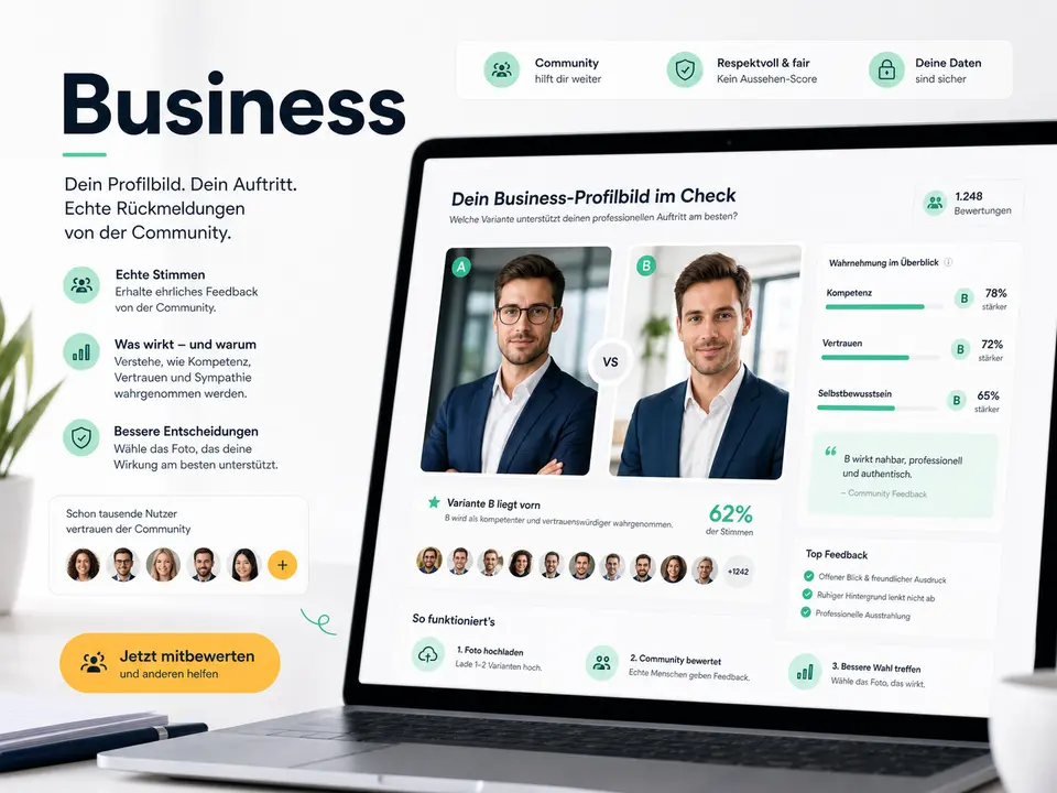 Business-Headshot mit Community-Feedback bewerten